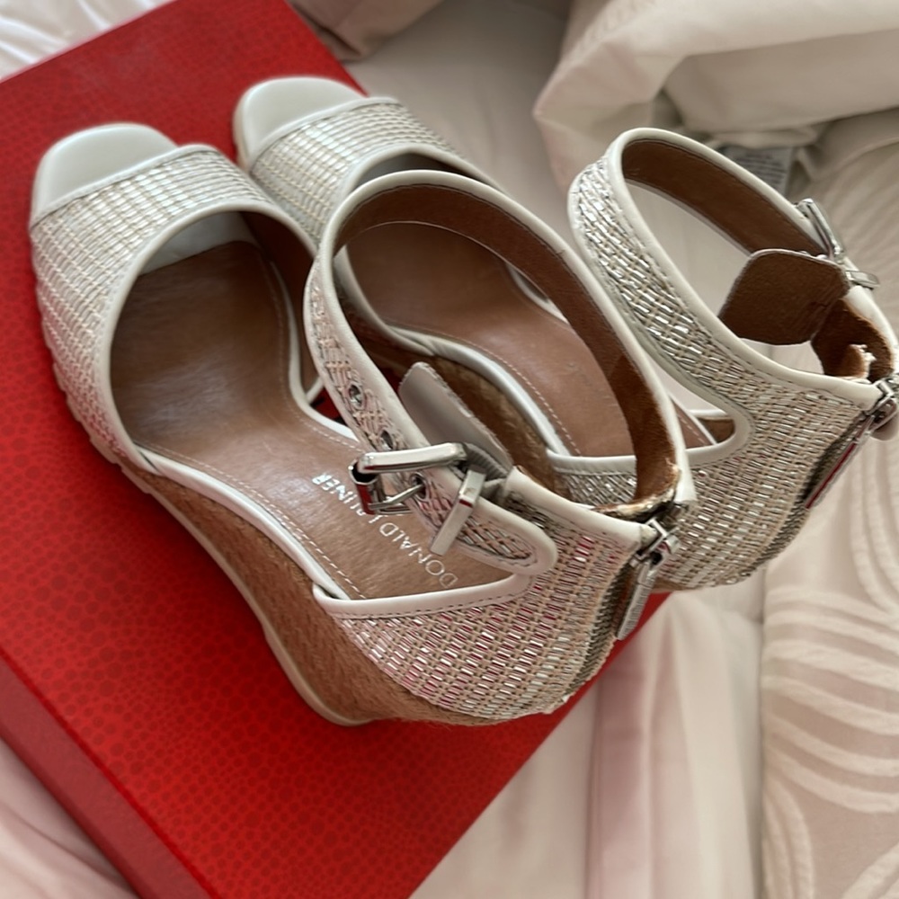 Donald J. Pliner White Metallic Wedge Sandals - Picture 15 of 16